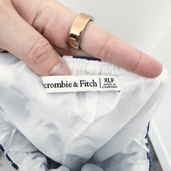 [Abercrombie & Fitch] Blue Crinkle Cutout High Neck Maxi Dress Pockets Size XLP - Picture 12 of 14